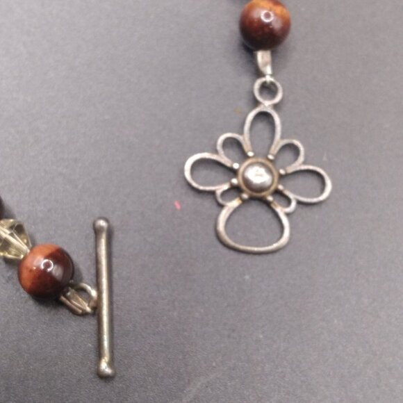 Sterling Silver 22'' Necklace with Goldstone Beads & Jasper Stone Pendant - Picture 7 of 7